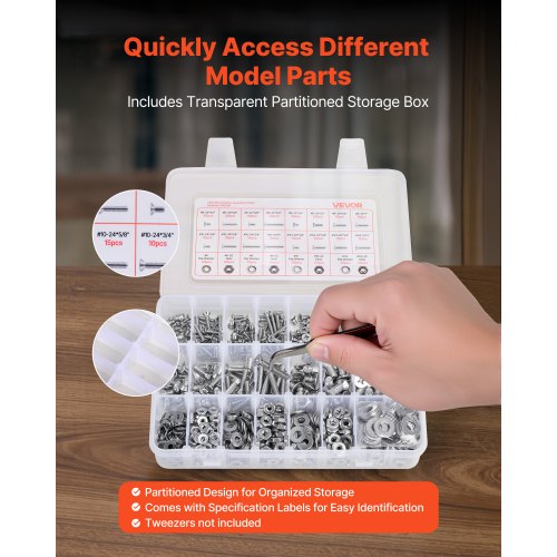 720 Pcs Bolts and Nuts Assortment Kit Imperial Machine Screws and Flat