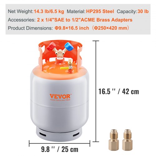 Refrigerant Recovery Reclaim 30lb Cylinder Tank 400 PSI Liquid Rated Y Valve