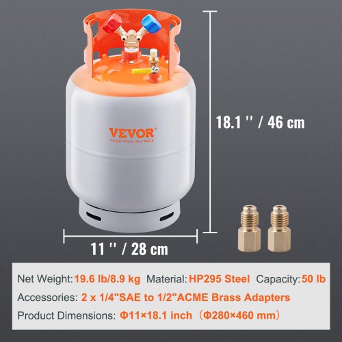 Refrigerant Recovery Tank 50 LBS Capacity 400 psi Portable Cylinder Tank