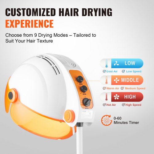 Professional Hooded Dryer 1875W HighPower Bonnet Hair Dryer Sit Under Hair Dryer