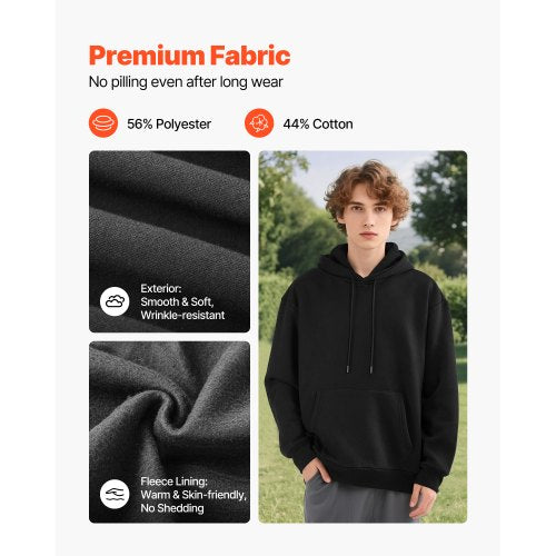 Men Pullover Hoodie Large Size Fleece Long Sleeve Comfy Casual Basic
