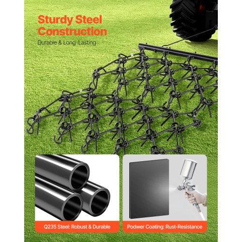 Drag Harrow 4 x 4 ft Durable Chain Harrow with 69 Sharp Teeth Suitable for ATV