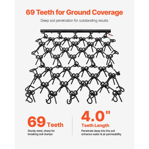 Drag Harrow 4 x 4 ft Durable Chain Harrow with 69 Sharp Teeth Suitable for ATV