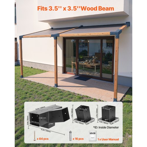 Pergola Kit 4x4 Inch 4Way Slanted Bracket for 35x35 Inch Wood Beams in Actual
