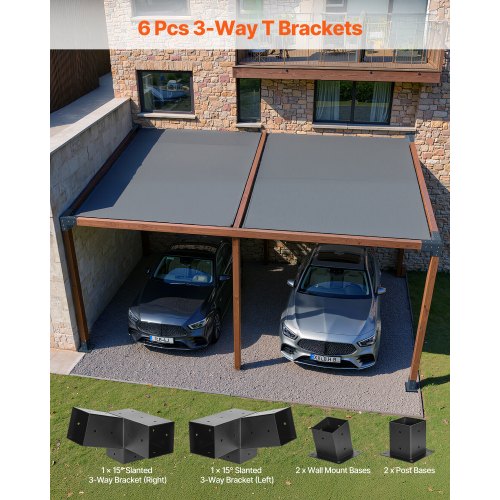 Pergola Kit 4x4 Inch 3Way Slanted Brackets for 35x35 Inch Wood Beams in Actual