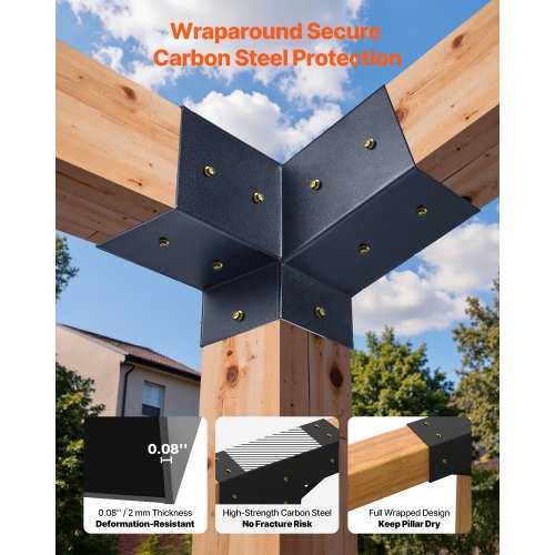 Pergola Kit 4x4 Inch 3Way Slanted Brackets for 35x35 Inch Wood Beams in Actual