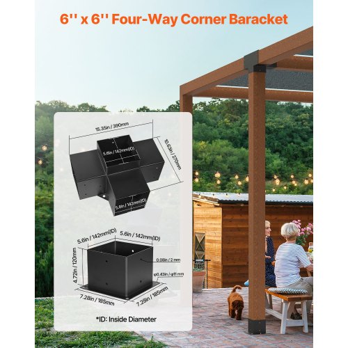Pergola Bracket Kit 6x6 Inch Inner Size 55x55 2 Pcs 4Way Heavy Duty