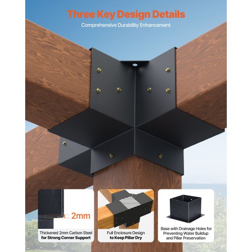 Pergola Bracket Kit 6x6 Inch Inner Size 55x55 2 Pcs 4Way Heavy Duty
