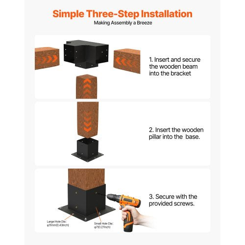 Pergola Bracket Kit 6x6 Inch Inner Size 55x55 2 Pcs 4Way Heavy Duty