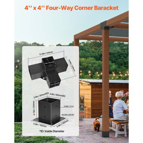 Pergola Bracket Kit 4x4 Inch Inner Size 35x35 2 Pcs 4Way Heavy Duty