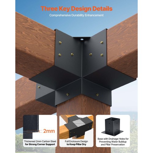 Pergola Bracket Kit 4x4 Inch Inner Size 35x35 2 Pcs 4Way Heavy Duty