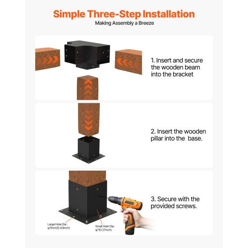 Pergola Bracket Kit 4x4 Inch Inner Size 35x35 2 Pcs 4Way Heavy Duty