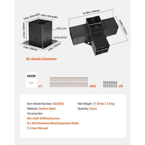 Pergola Bracket Kit 4x4 Inch Inner Size 35x35 2 Pcs 4Way Heavy Duty