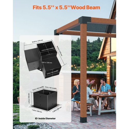 Pergola Bracket Kit 6x6 Inch Inner Size 55x55 4 Pcs 3Way Heavy Duty