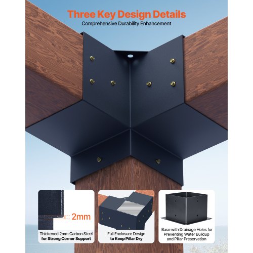 Pergola Bracket Kit 6x6 Inch Inner Size 55x55 4 Pcs 3Way Heavy Duty