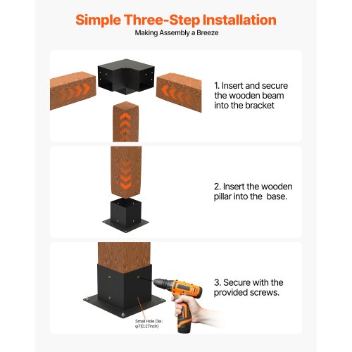 Pergola Bracket Kit 6x6 Inch Inner Size 55x55 4 Pcs 3Way Heavy Duty