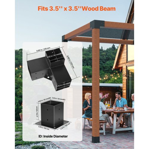 Pergola Bracket Kit 4x4 Inch Inner Size 35x35 4 Pcs 3Way Heavy Duty