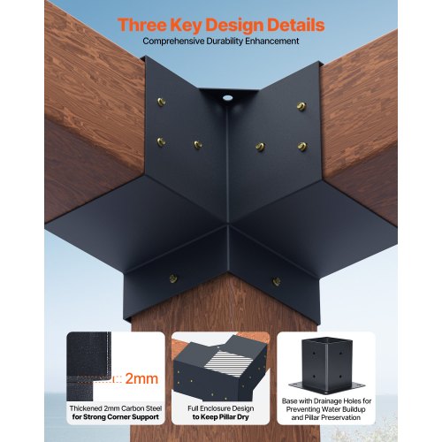 Pergola Bracket Kit 4x4 Inch Inner Size 35x35 4 Pcs 3Way Heavy Duty