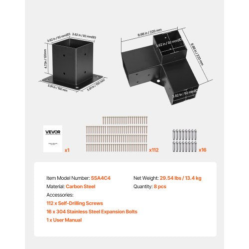 Pergola Bracket Kit 4x4 Inch Inner Size 35x35 4 Pcs 3Way Heavy Duty