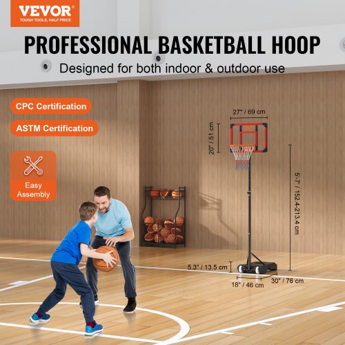 Basketball Hoop 57 ft Adjustable Height Portable Backboard System 28 inch
