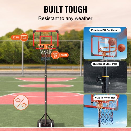 Basketball Hoop 57 ft Adjustable Height Portable Backboard System 28 inch