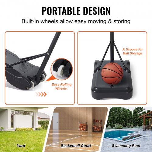 Basketball Hoop 57 ft Adjustable Height Portable Backboard System 28 inch