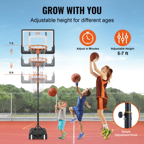Basketball Hoop 57 ft Adjustable Height Portable Backboard System 32 inch