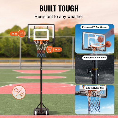 Basketball Hoop 57 ft Adjustable Height Portable Backboard System 32 inch