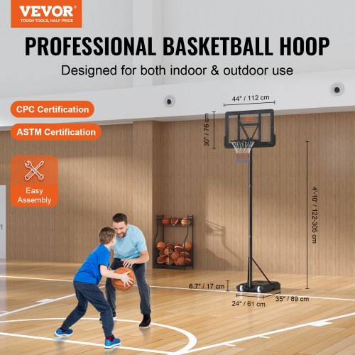 Basketball Hoop 4-10 ft Adjustable Height Portable Backboard System 44