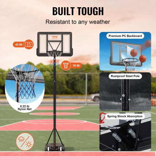 Basketball Hoop 4-10 ft Adjustable Height Portable Backboard System 44