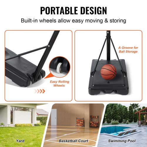 Basketball Hoop 4-10 ft Adjustable Height Portable Backboard System 44