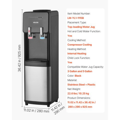 Top Loading Water Cooler Dispenser Hot and Cold Water Dispenser for 3 or 5
