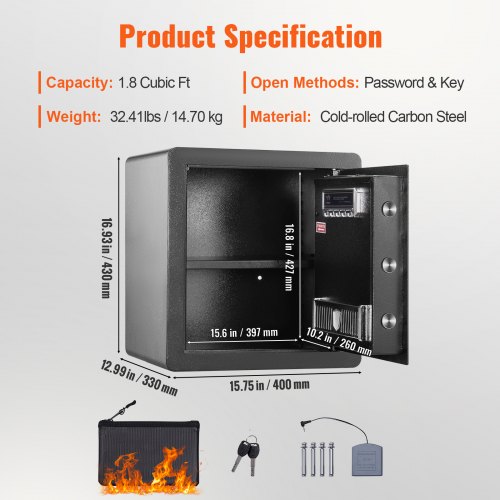 Safe 18 Cubic Feet Home Safe Steel Security Safe with Digital Keypad and 2 Keys