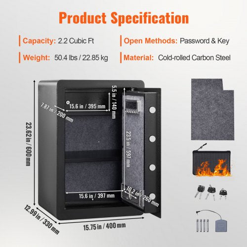 Safe 22 Cubic Feet Home Safe Steel Security Safe with Fingerprint