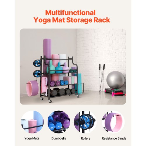 Yoga Mat Storage Rack Home Gym Workout Equipment Organizer Powder Coated