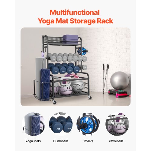 Yoga Mat Storage Rack Home Gym Workout Equipment Organizer Powder Coated 1