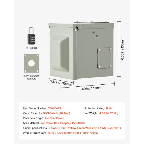 Outdoor Electrical Outlet Box Dual 20 AMP GFCI Receptacles Electrical