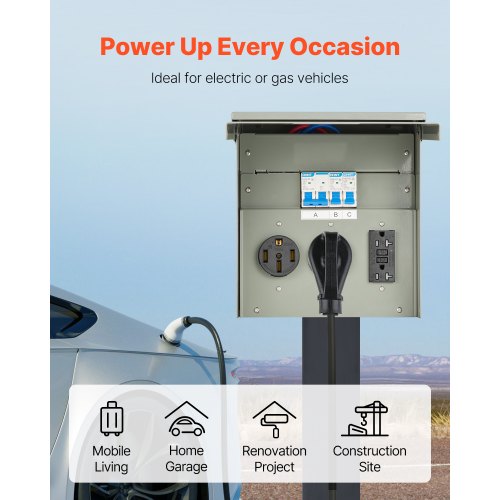 Temporary Power Outlet Panel 20 30 50 Amp RV EV Electrical Outlet Panel
