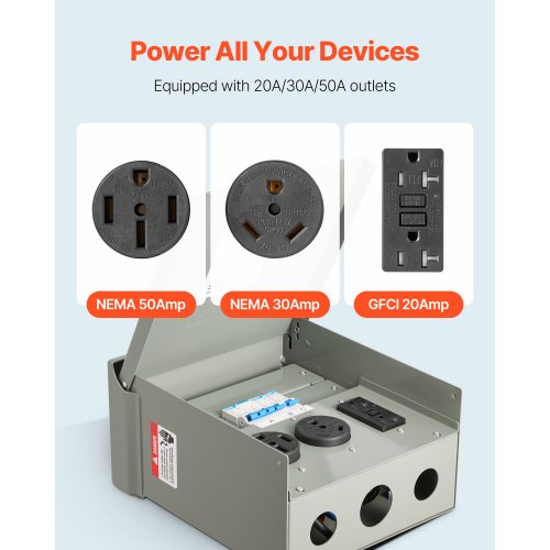 Temporary Power Outlet Panel 20 30 50 Amp RV EV Electrical Outlet Panel