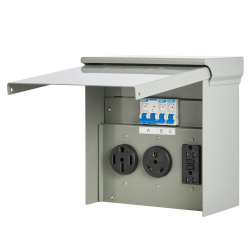 Temporary Power Outlet Panel 20 30 50 Amp RV EV Electrical Outlet Panel