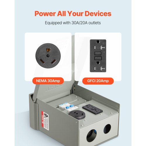 Temporary Power Outlet Panel 20 30 Amp RV EV Electrical Outlet Panel with NEMA