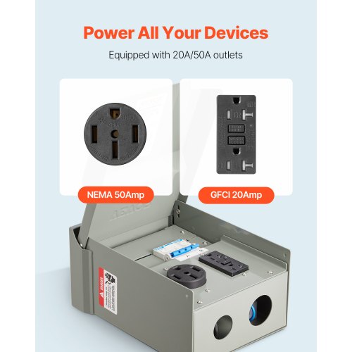 Temporary Power Outlet Panel 20 50 Amp RV EV Electrical Outlet Panel with NEMA