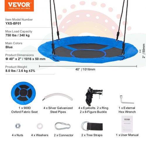 Tree Swing 40 Inch Saucer Swing 750lbs Weight Capacity 900D Oxford Fabric