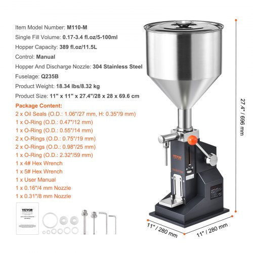 Manual Paste Liquid Filling Machine 5100ml Bottle Filler Adjustable