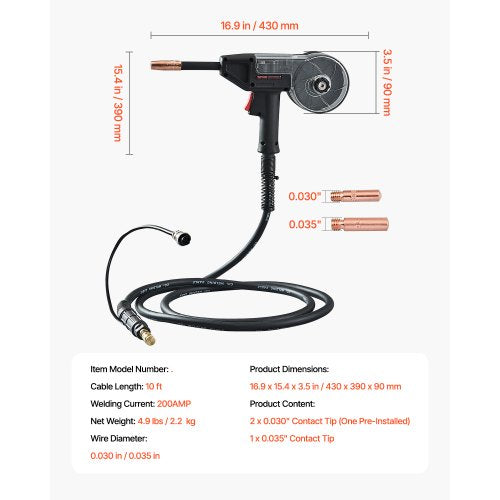 200Amp Spool Gun with 10FT Cable Compatible with W Weldpro MlG200GDsv200