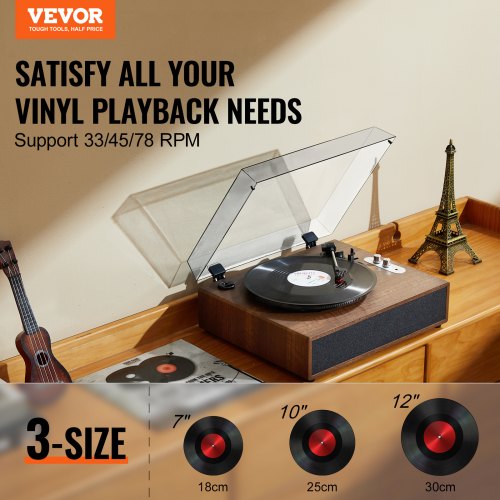 Vinyl Record Player 3Speed Belt Driven Turntable Player with Builtin 10W