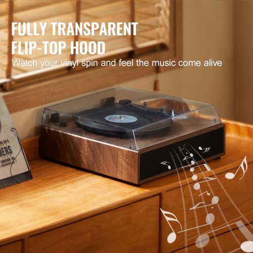 Vinyl Record Player 3Speed Belt Driven Turntable Player with Builtin 10W