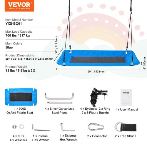 Platform Swing 60 Inch Platform Tree Swing for Kids and Adults 700lbs