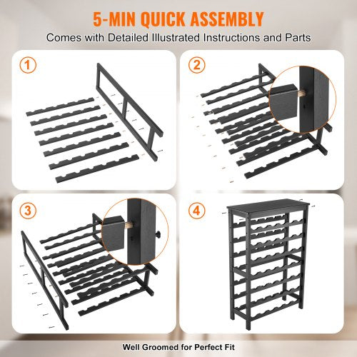 42 Bottle Modular Wine Rack 7Tier Solid Bamboo Wood Storage Racks with Table Top