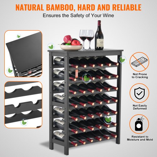 42 Bottle Modular Wine Rack 7Tier Solid Bamboo Wood Storage Racks with Table Top